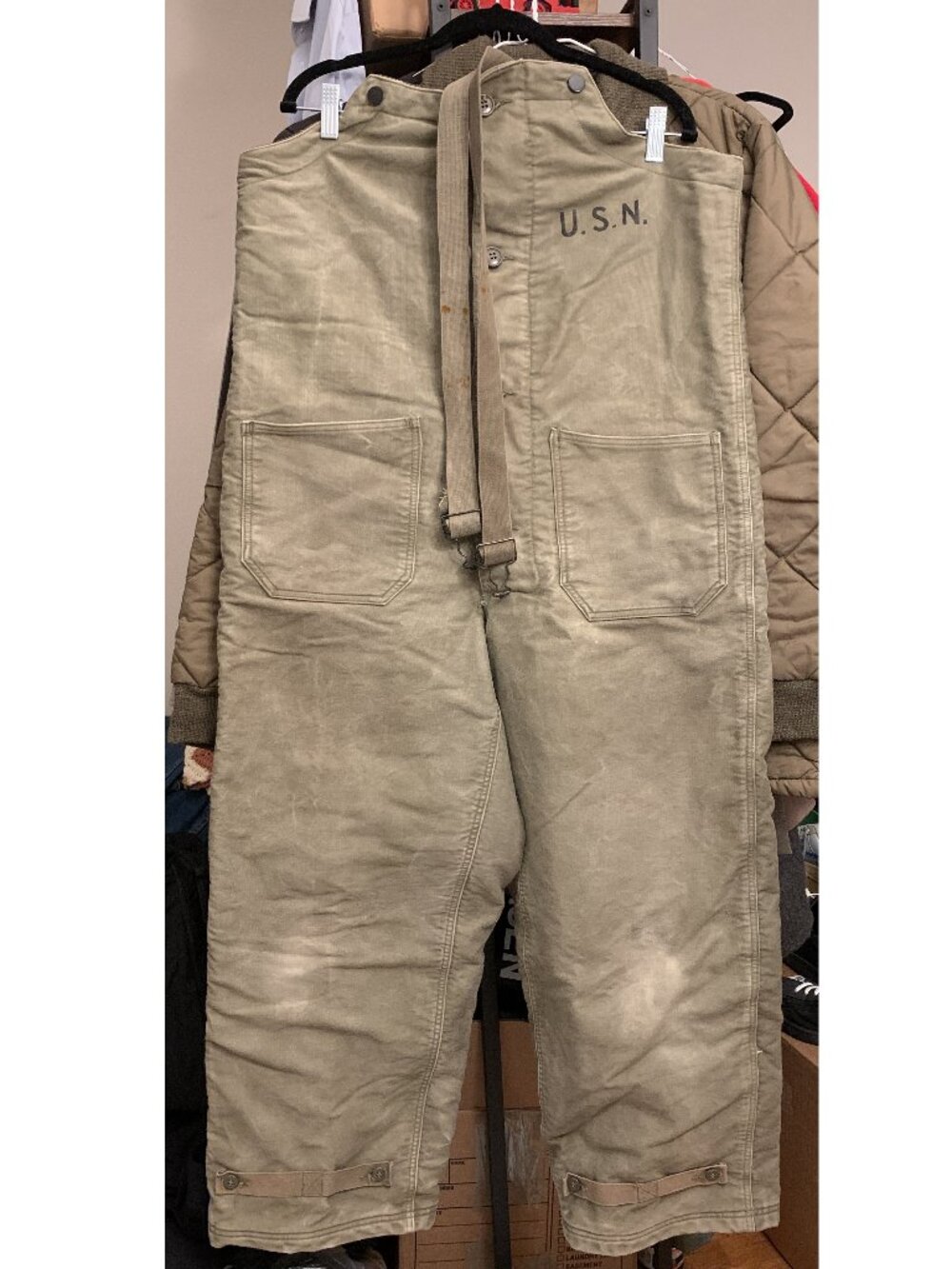 40s WWII US Navy Cold Weather Alpaca Lined Deck Bib Overalls
